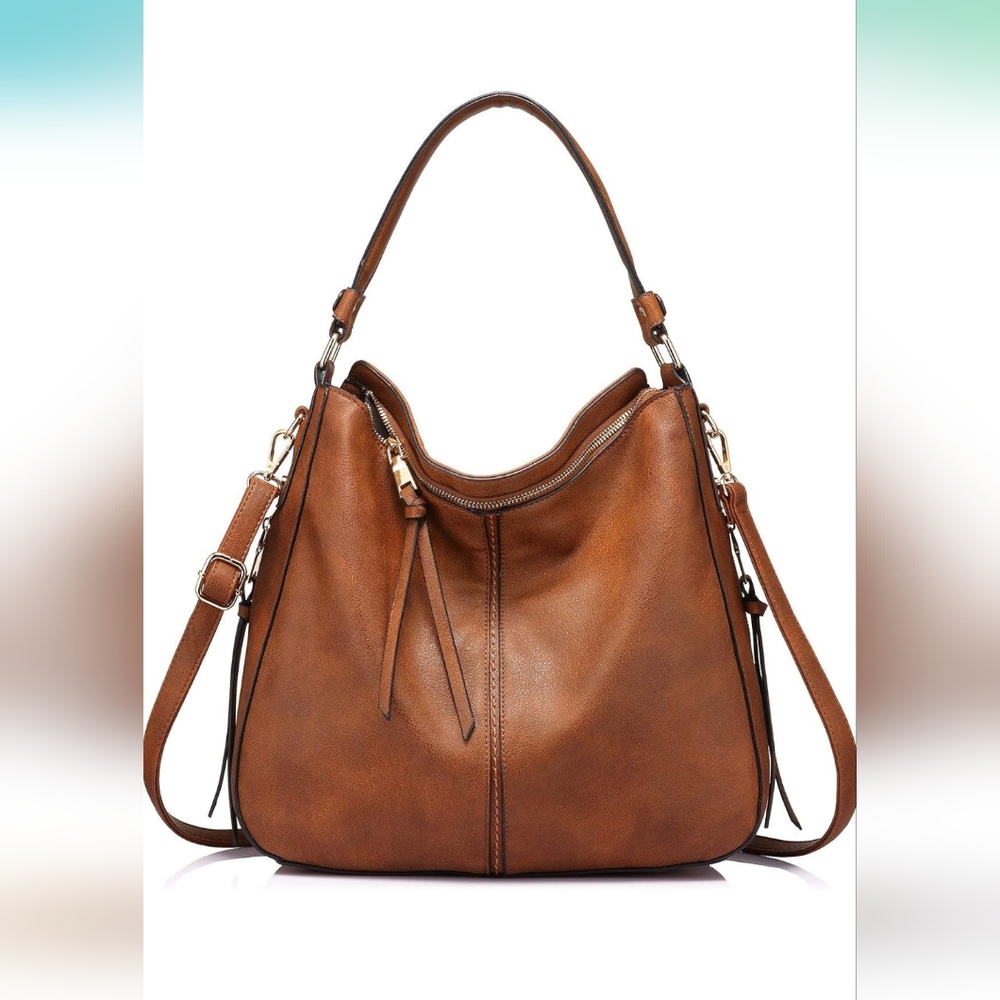 Large Hobo Bucket Purse Faux Leather